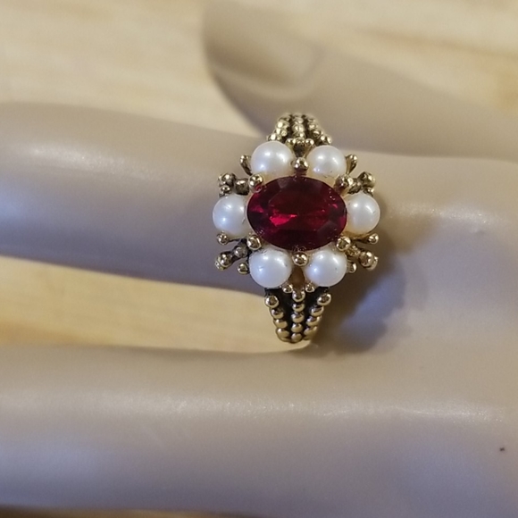 Avon Jewelry - Avon Vintage Pearl Ruby Ring Size 7